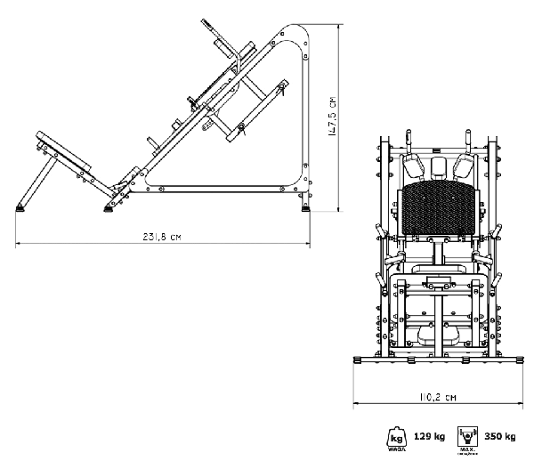 Posilňovací stroj na činky  MARBO MS-U106 rozměry