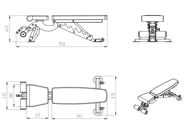 Posilňovacie lavice na brucho Posilovací lavice PRIMAL STRENGTH multifunkční s oporou pro nohy Nákres