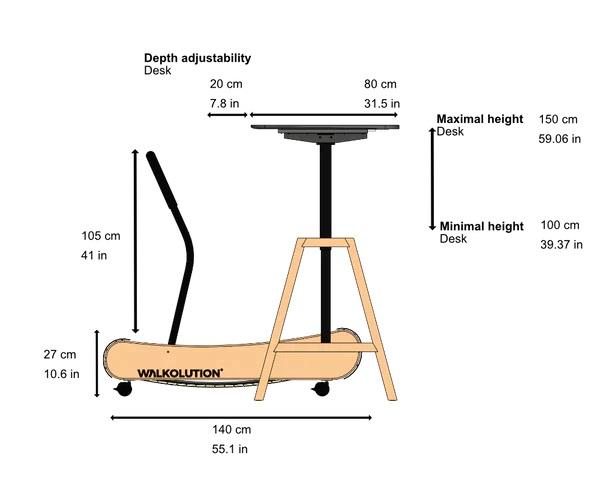 Bežecký pás WALKOLUTION MTD800R s volně stojícím stolem rozměry