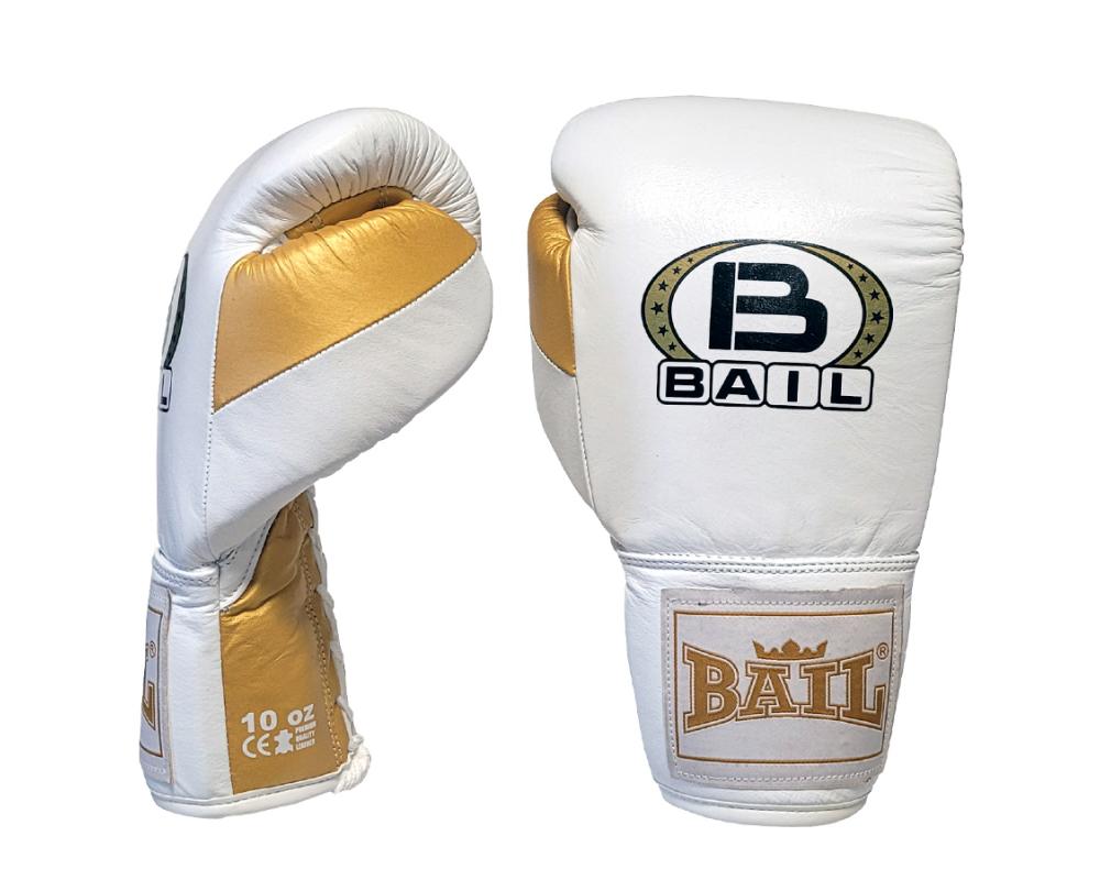Boxerské rukavice Profi šněrovací - kůže vel. 10 oz bílá zlatá BAIL