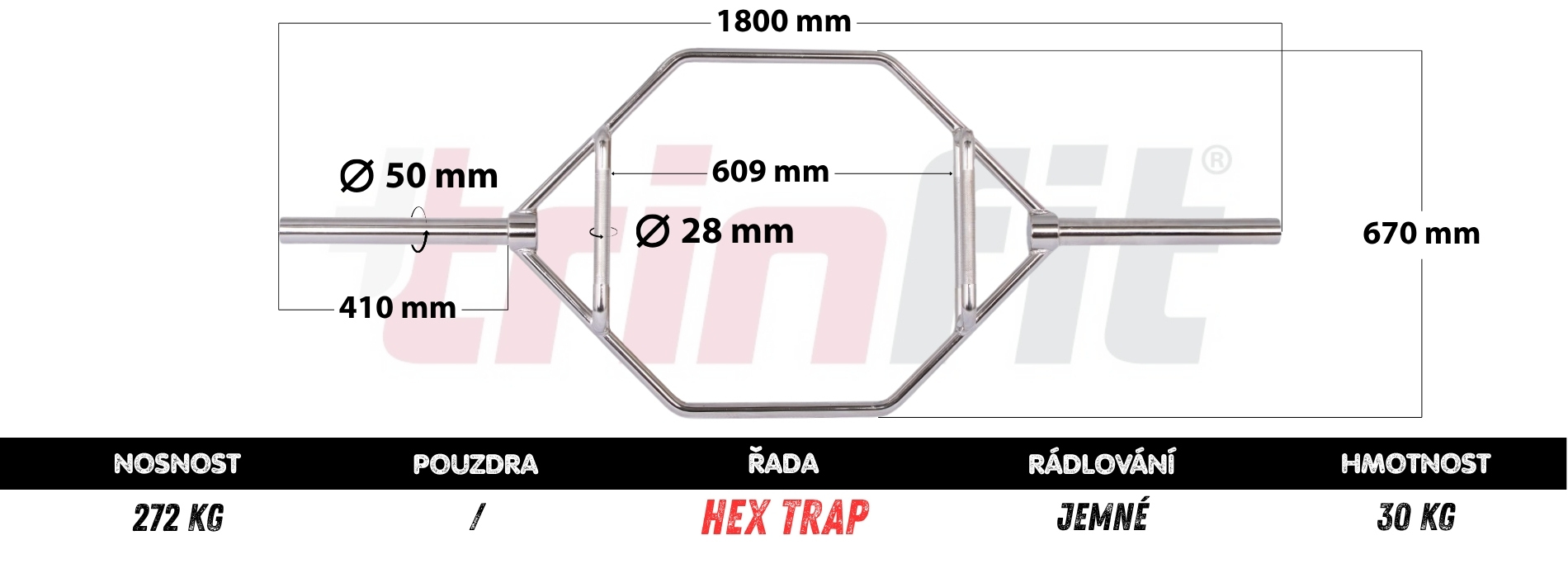 Hex trap bar TRINFIT 1800 mm rozměry