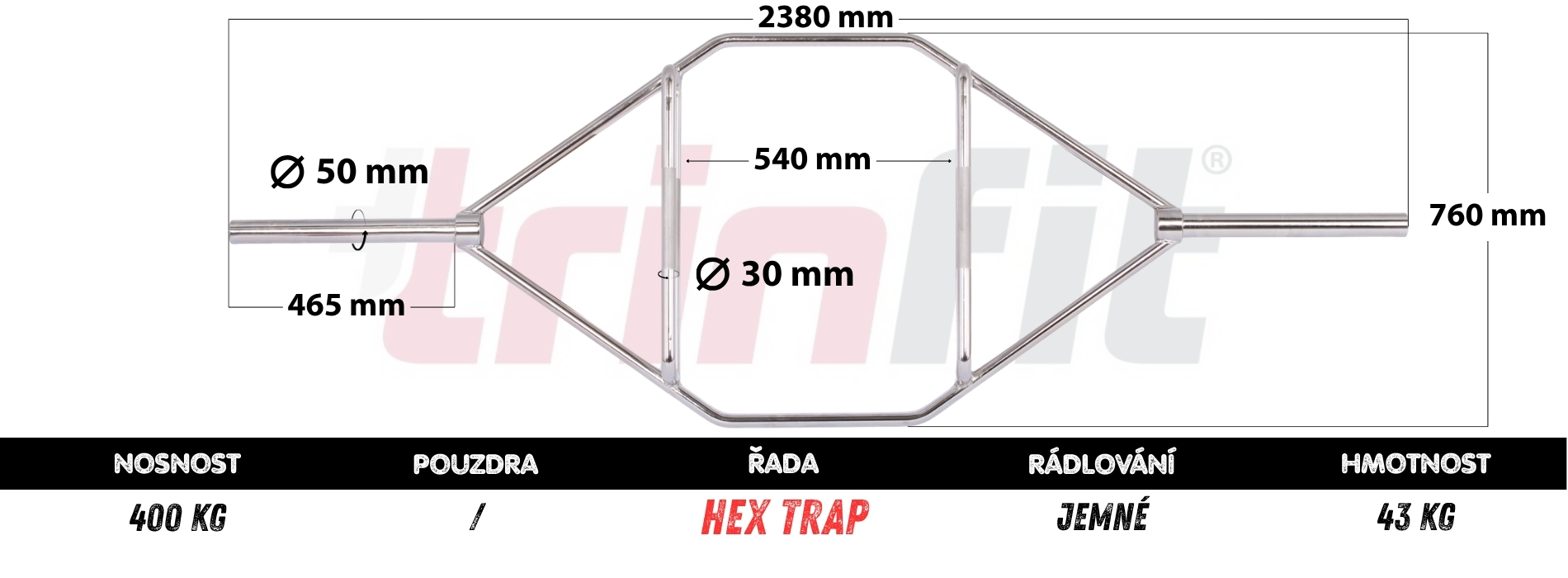 Hex trap bar TRINFIT 2380 mm rozměry