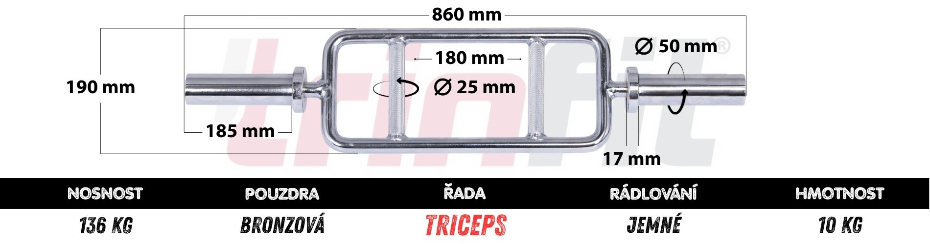 _Olympijská osa TRINFIT 860 mm Triceps rozměry