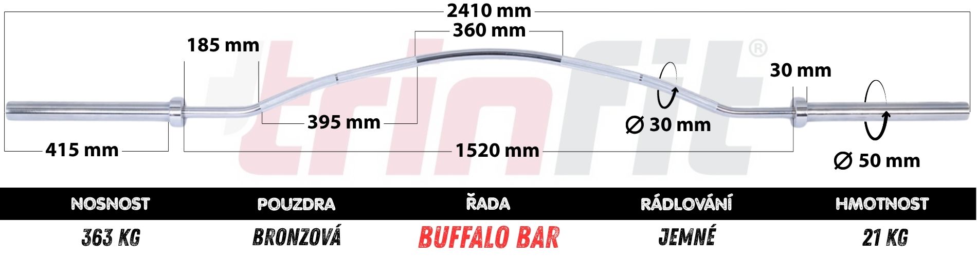 Olympijská osa TRINFIT Buffalo bar rozměry