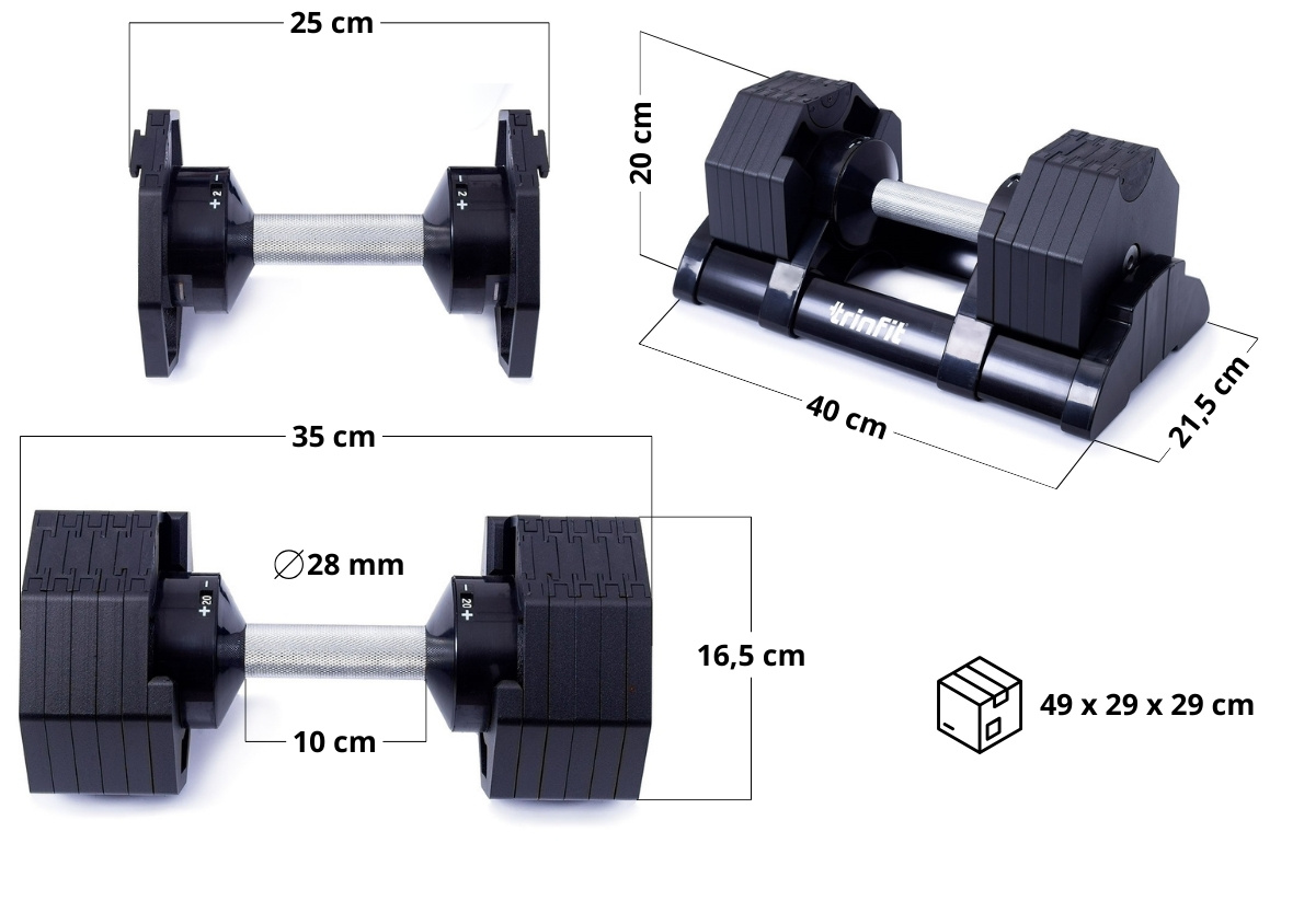 TRINFIT OctaBlock 2-20 kg černé rozměry komplet